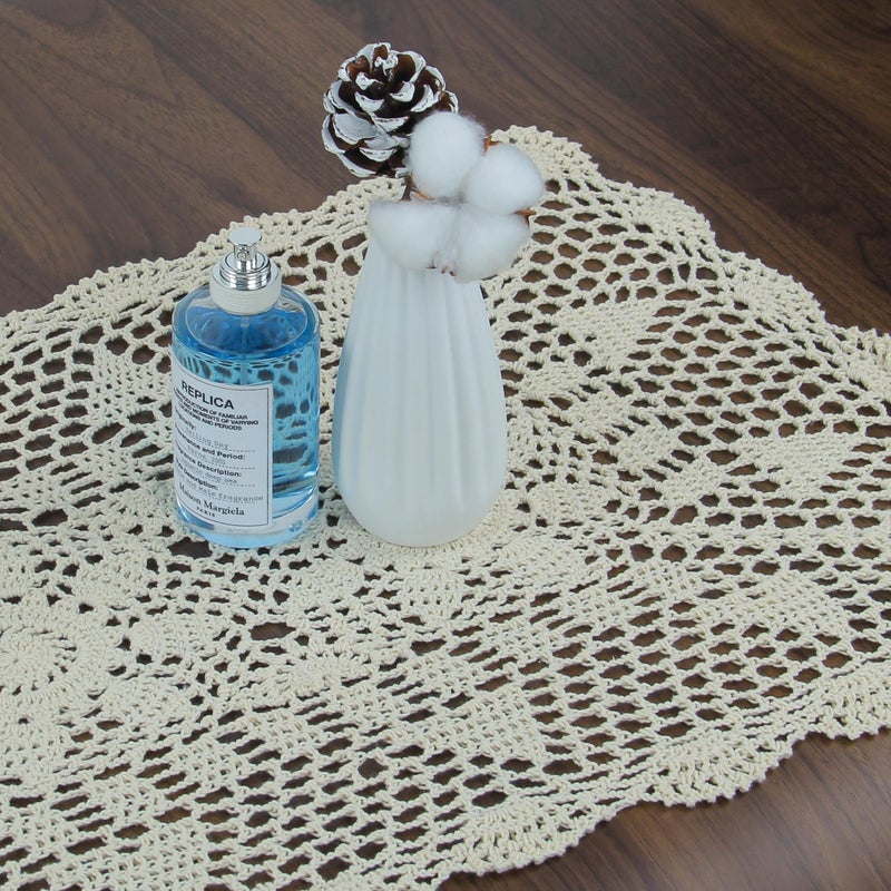 kilofly Handmade Crochet Lace Rectangular Table Runner 15 x 51 Inch, Beige - Image 5